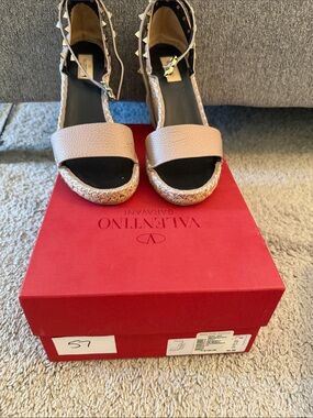 Valentino Garavani Blush Pink Studded Espadrille Wedge Sandals